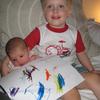 Josiah and Bela with birthday picture for Gramma Pamma.