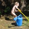 Watering the lawn, and Josiah.